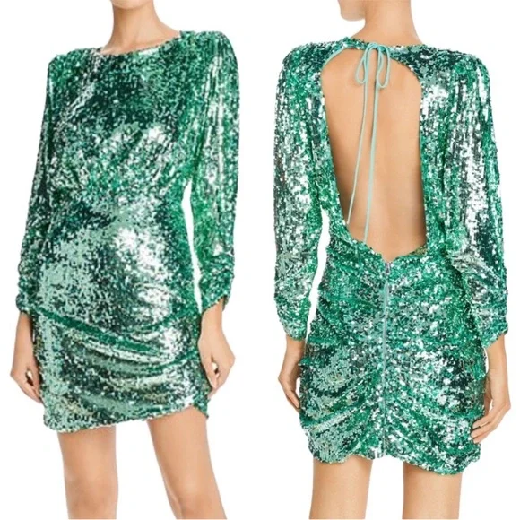 For Love & Lemons Marais Sequin Mini Dress Mint S